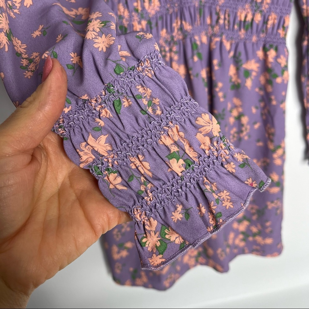NWT WAYF Lavender Floral Boho Long Sleeve Mini Dress Size XS - Picture 6 of 12